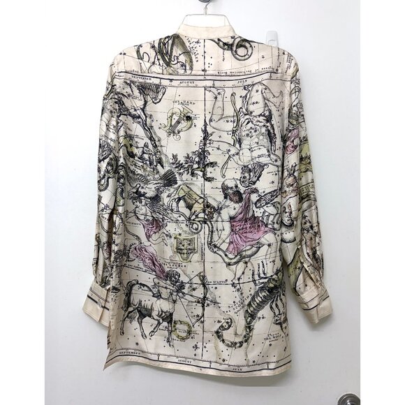 Rosetta Getty Astrology Zodiac Signs Map Print Silk Shirt Blouse Beige 2022 6 - Picture 10 of 16